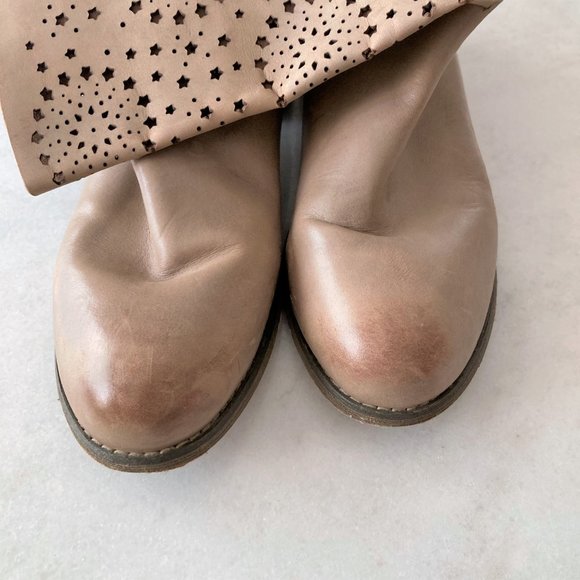 Rud by Rudsak tall / mid calf western leather boots, star cut outs, tan / taupe - Picture 9 of 14